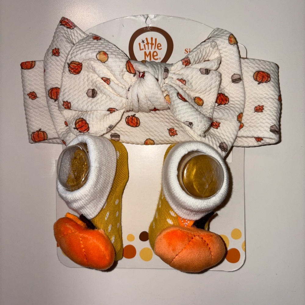 Little Me Pumpkin Pattern Headband and Booties